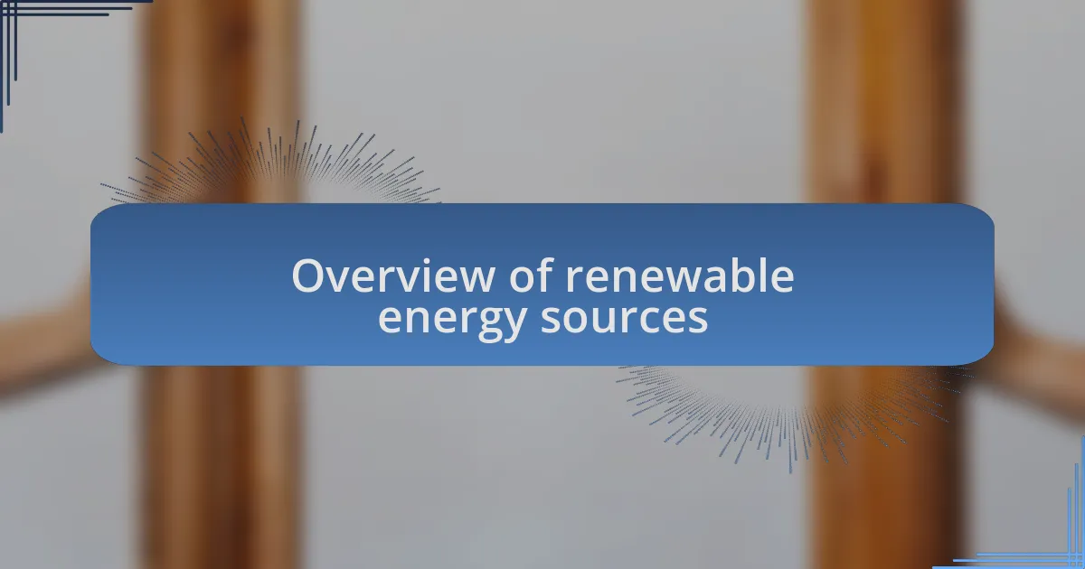 Overview of renewable energy sources
